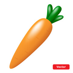 Carrot isolated on white background. 3d icon. Vegetables, autumn, Easter decorations. Cartoon minimal style. Vector illustration.