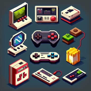 Pixel Art game icon object collection 16 bits, 8 bits