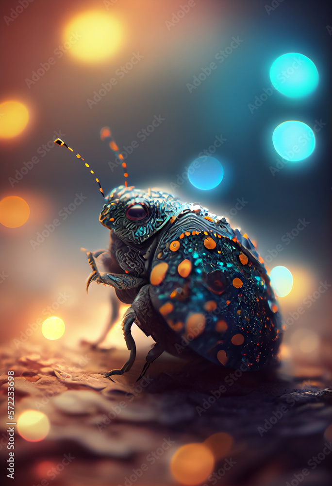 Aufkleber Beautiful abstract bug on a bright bokeh background