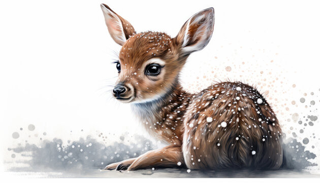 Little cute baby Deer watercolor paint. Generative AI