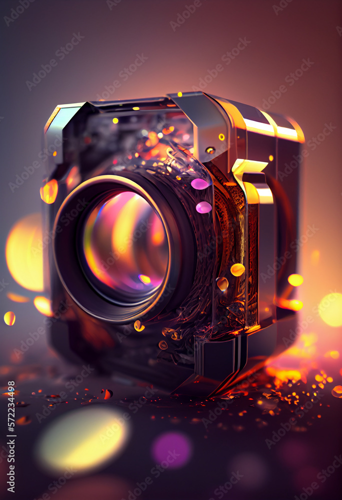 Poster Beautiful abstract camera lens on a bright bokeh background