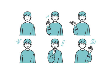 シンプルな女性のポジティブな表情セット　イラスト素材