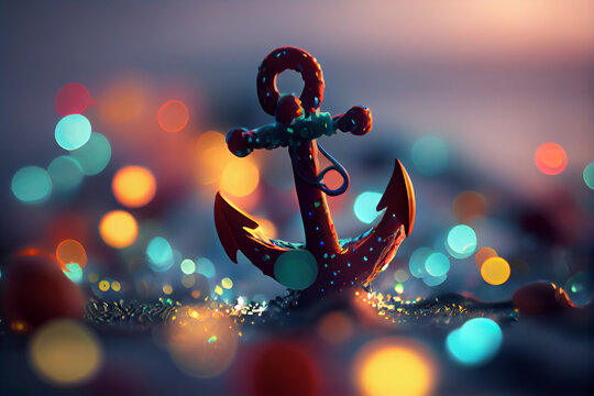 Beautiful abstract anchor with lights on a bright bokeh background 