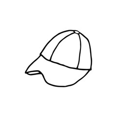 Baseball cap. Sports headdress, consisting of a large visor and a high crown. Doodle. Vector illustration. Hand drawn. Outline.