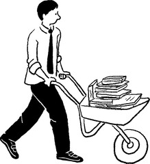 三輪車で本を運ぶ男性