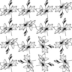 Fototapeta na wymiar Abstract flower elements vector seamless pattern. Simple repeat in black on white background.