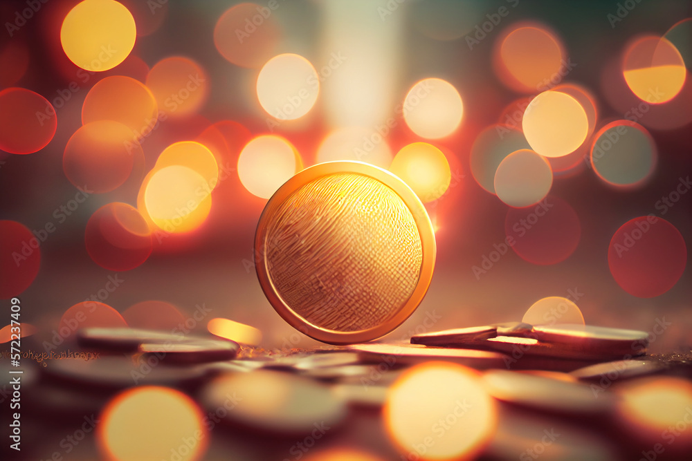 Poster beautiful abstract coin on a bright bokeh background