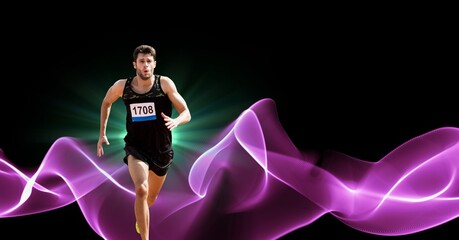 Composition of male athlete running with copy space and pink light trails