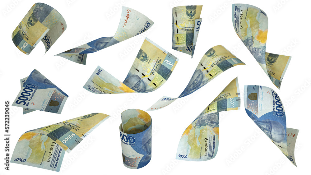 Aufkleber 3d rendering of 50000 indonesian rupiah notes flying in different angles and orientations
