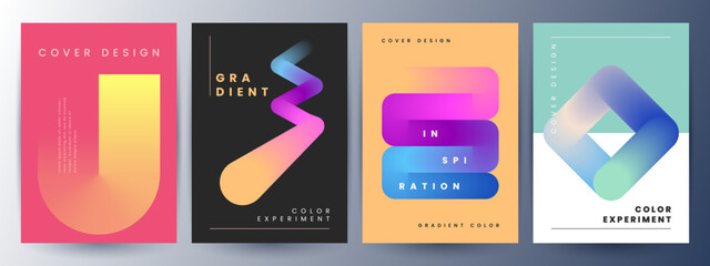 Abstract gradient cover template. Set of minimalist style poster template with shapes, colorful and vibrant color.
