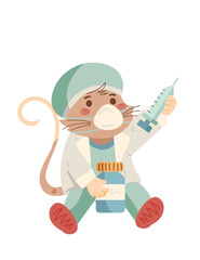 Cat Doctor with Injection Illustration - Hand Drawn