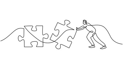 One single line of man push puzzle isolated on white background.