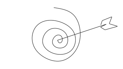 One single line of arrow stuck on wall isolated on white background.