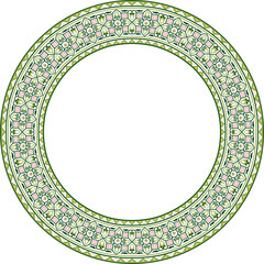 Vector colored round Byzantine border, frame. Circle Greek pattern, Drawing of the Eastern Roman Empire. Decoration of the Russian Orthodox Church..