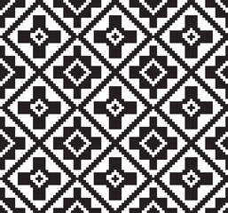 Vector monochrome seamless Ukrainian national ornament, embroidery. Endless ethnic floral border, Slavic peoples frame. black cross stitch.