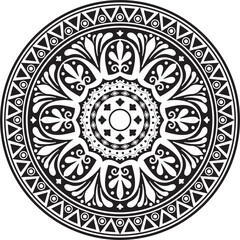 Vector monochrome round classical ornament of Ancient Greece and Roman Empire. Circle, Arabesque, Byzantine pattern..