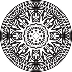 Vector monochrome round classical ornament of Ancient Greece and Roman Empire. Circle, Arabesque, Byzantine pattern..