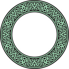 Vector green round oriental ornament. Arabic patterned circle of Iran, Iraq, Turkey, Syria. Persian frame, border..