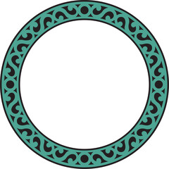 .Vector Yakut round turquoise frame. Ornamental circle of the northern peoples of the tundra.