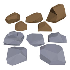 Polygonal stone set. Isolated on white background. 3d Vector illustration. Isometric view. low poly rocks