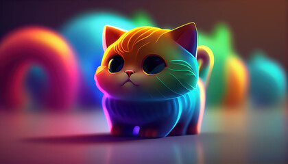 Cute cat illustration with blured background. Generative AI.