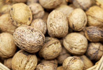 organic shelled walnuts in wicker basket