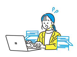 書類仕事が終わらず困り果てる若い女性社員