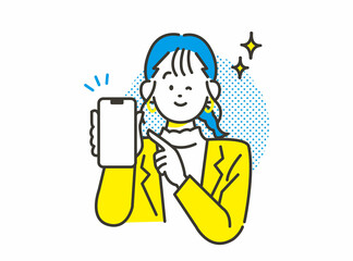 スマホで簡単決済をアピールする女性 イメージ素材