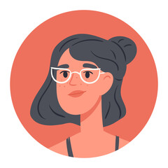 Cartoon female portrait. Beautiful woman avatar, fashionable girl face, cute female character flat vector illustration