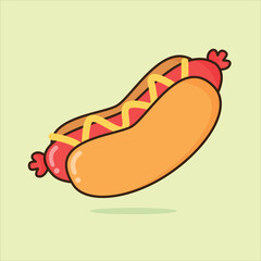 vector cute hotdog cartoon illustration single image green background