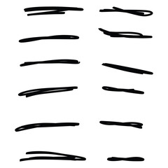 Set of handmane lines, brush lines, underlines. Hand drawn collection of doodles. Isolated on a white background. EPS Vector Illustration
