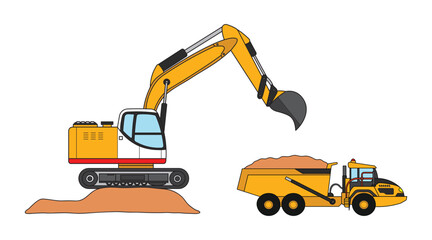 Vector illustration color children construction excavator with hauler clipart