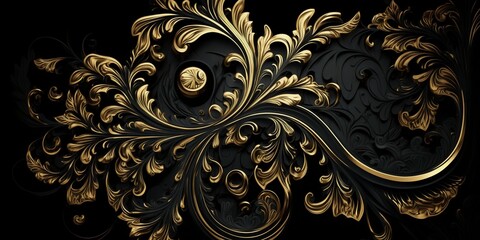 Royal Luxury Black And Gold Ornament Texture Background