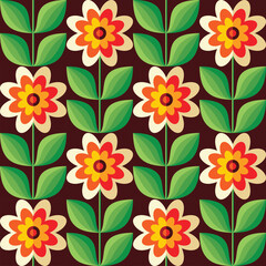 Flowers background design. Floral garden geometric seamless pattern. Decorative ornament mosaic. Vector illustration. 