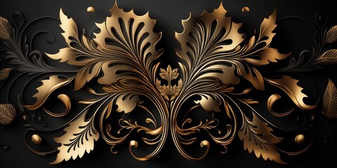 Royal Luxury Black And Gold Ornament Texture Background