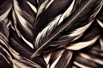 abstract background, black and white feathers on a dark background