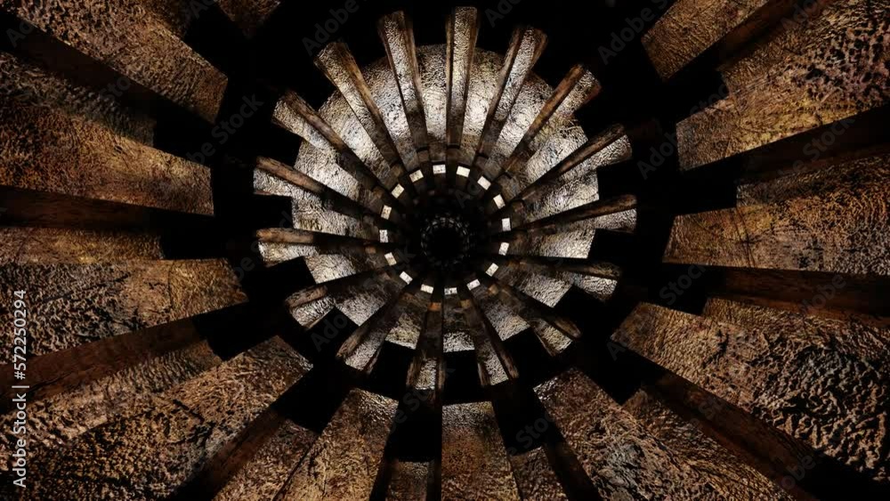 Poster movement through a rusty metal tunnel. 3d render looped background