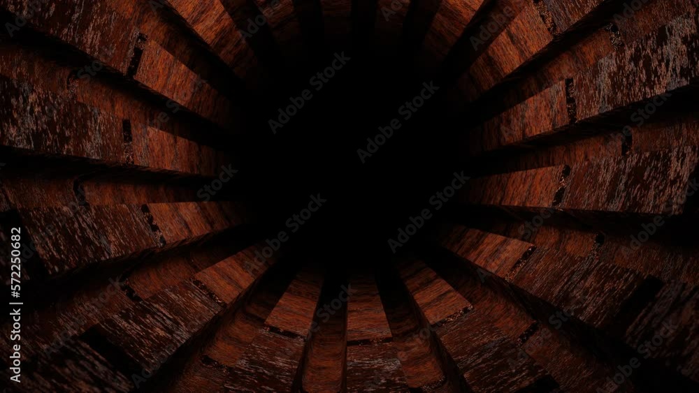 Poster movement through a rusty metal tunnel. 3d render looped background