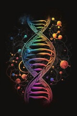 Illustration of a DNA Double Helix molecule on dark background AI generative.