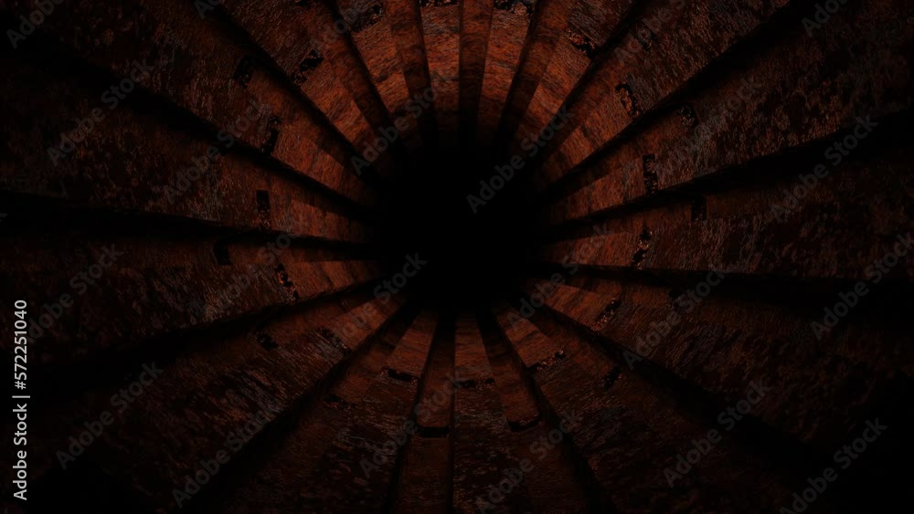 Poster movement through a rusty metal tunnel. 3d render looped background