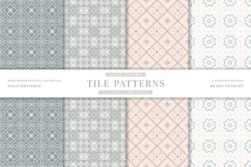 hand drawn vintage tile seamless patterns collection 2