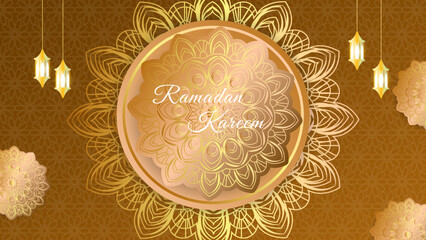 Eid Mubarak Ramadan Kareem - islamic muslim holiday background with eid lantern and arabic pattern.