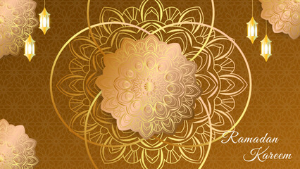 Eid Mubarak Ramadan Kareem - islamic muslim holiday background with eid lantern and arabic pattern.