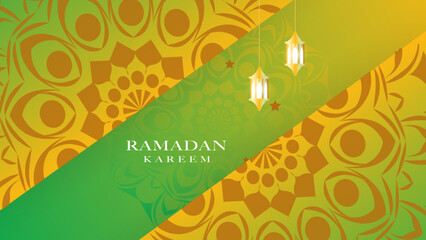 Ramadan Kareem. Mandala pattern and abstract eid lamp elements background.