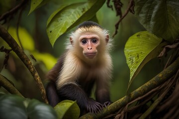 Wild monkey capuchin in the rainforest