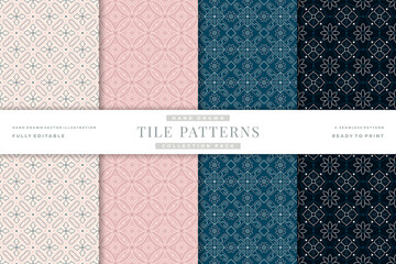 hand drawn vintage tile seamless patterns collection 8