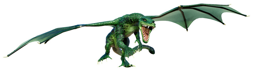 3D Rendering Fairy Tale Dragon on White