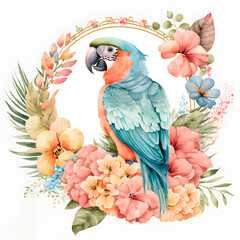 Cute Watercolor Animals with Flowers Art in Pastel Colors - Generative AI
