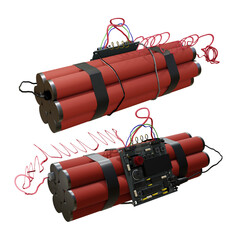 3d rendering of explosive assembled time bomb perspective view