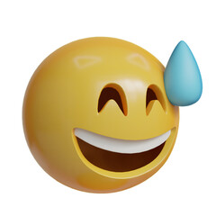 Sweat smile expression 3d emoji with water in head laugh side angle